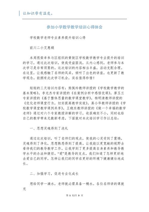 如何撰写小学数学培训活动的心得体会？