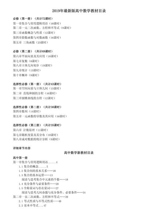 高中数学学科目录有哪些？