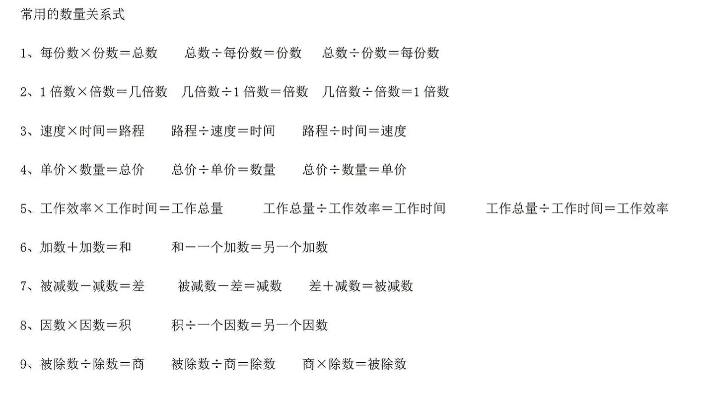 小学数学中数量关系式怎么写？