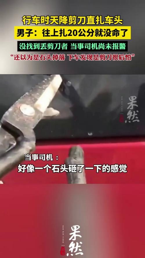 天降剪刀直扎车头，男子惊险行车经历