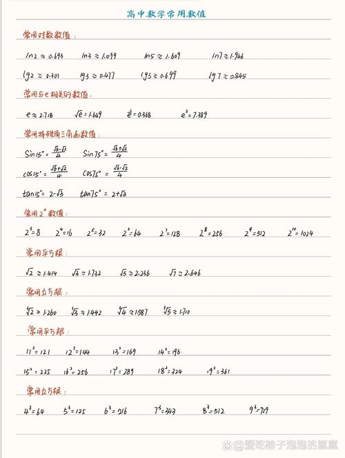 高中数学中常见的常考数值有哪些？