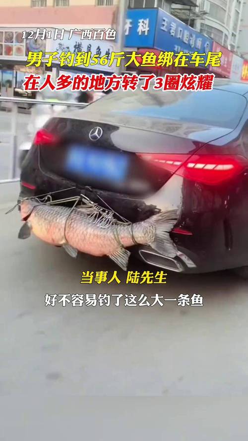 男子街头炫耀，电动车后绑60斤大鱼巡游