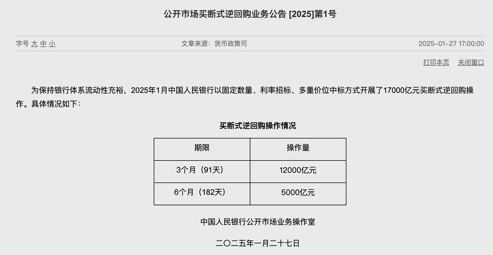 央行开展买断式逆回购操作，总额达6000亿元标题
