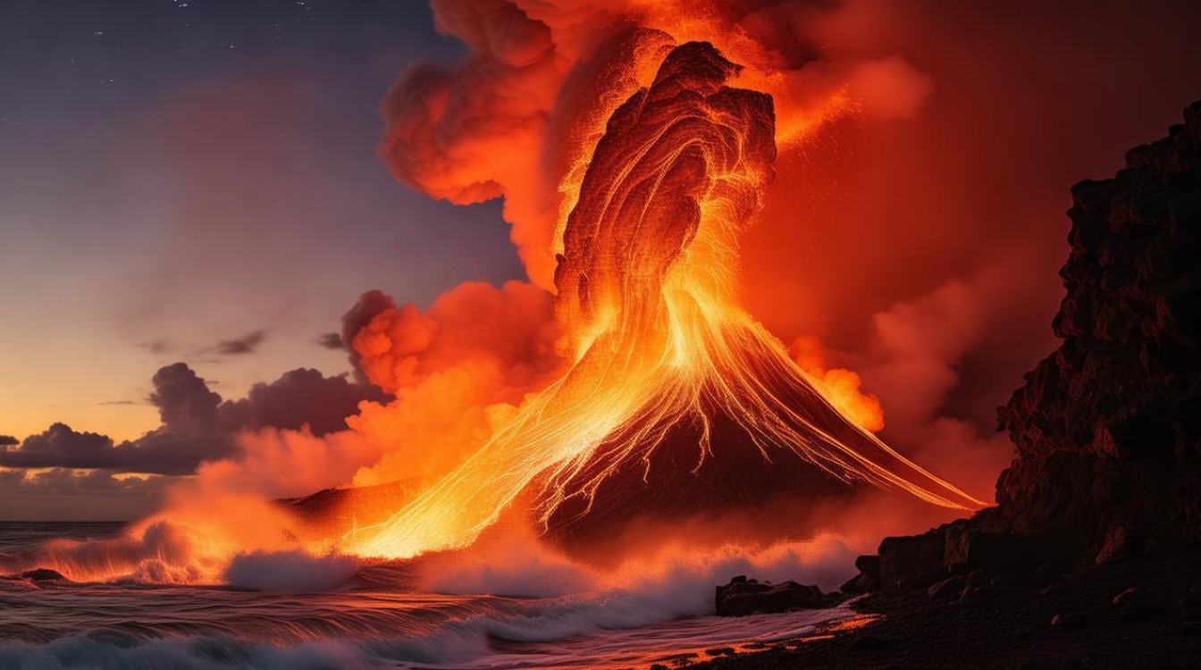 夏威夷火山喷发现罕见火龙卷奇观