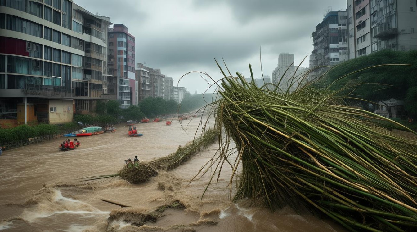 台风竹节草袭击宁波余姚引发洪灾灾难