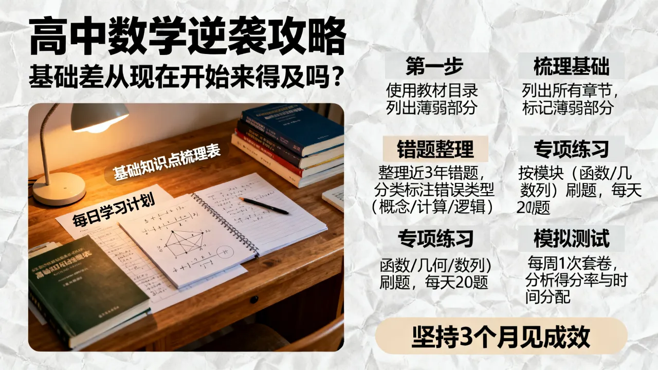 高中数学如何逆袭，基础差现在开始学还来得及吗