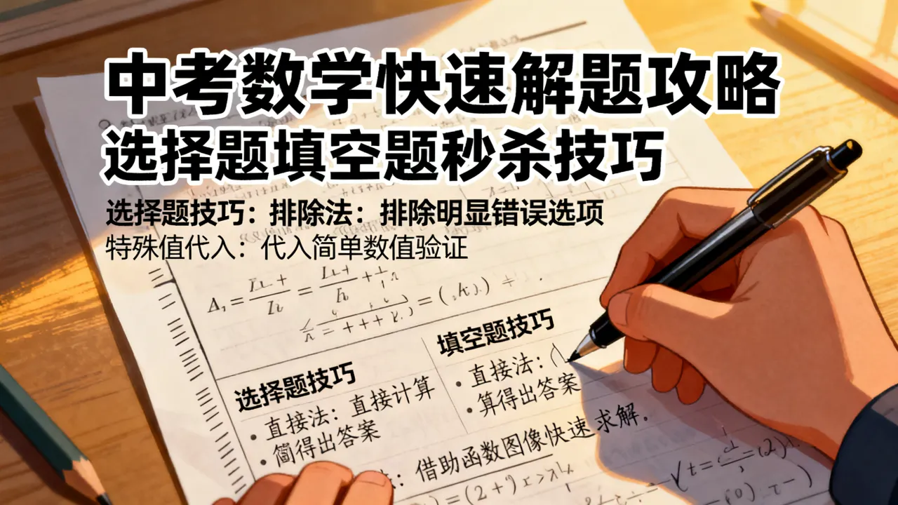 中考数学如何快速做完，怎样提高解题速度，选择题填空题秒杀技巧