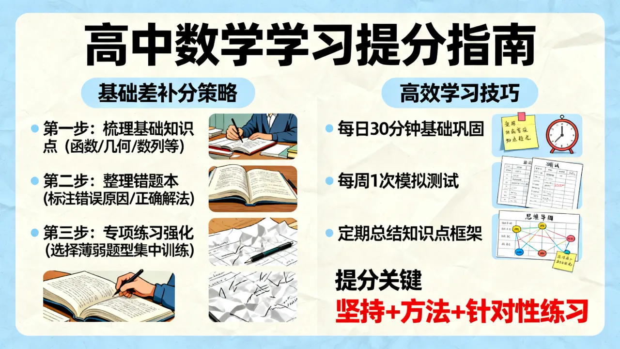 高中数学如何学懂，数学基础差怎么补才能提分？