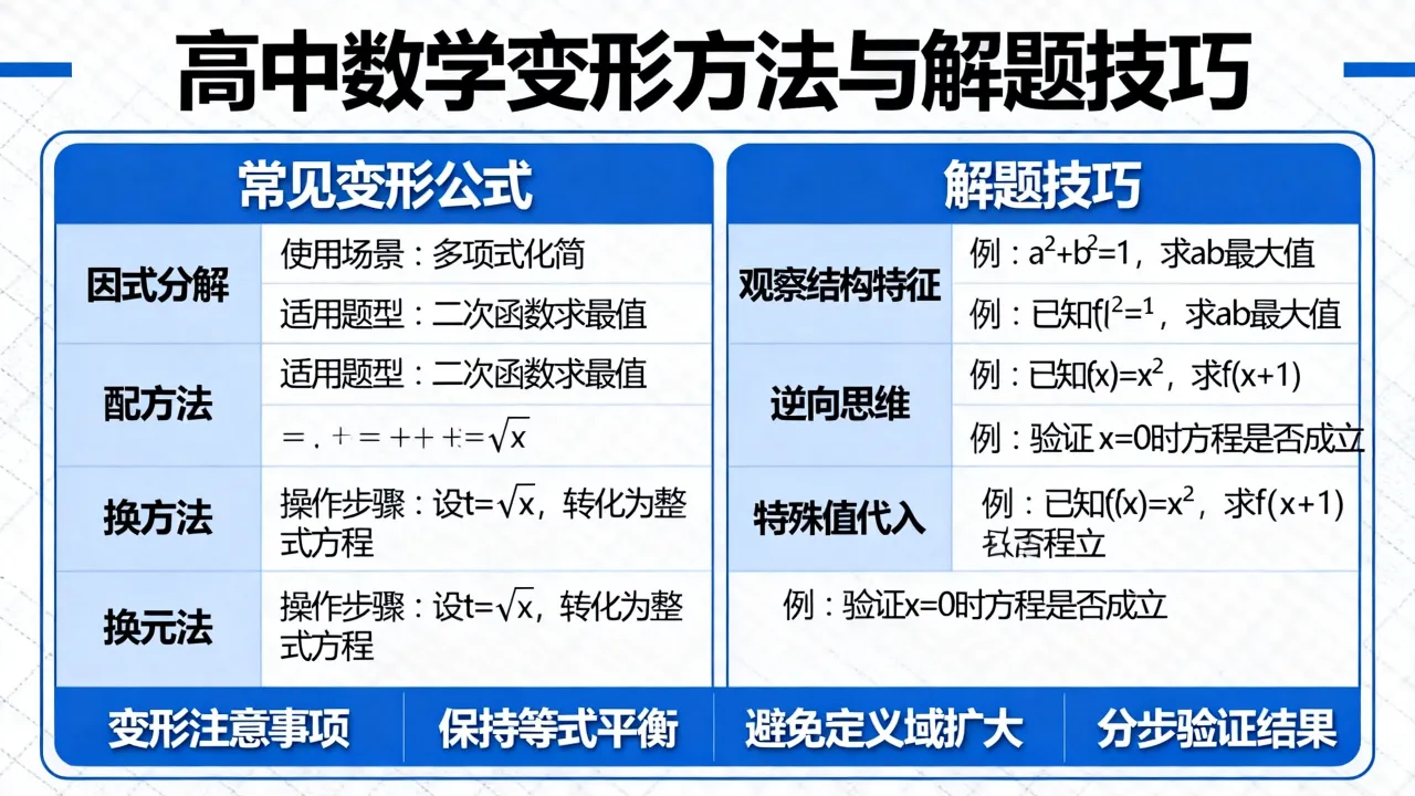 高中数学如何变形?变形公式怎么用,解题技巧有哪些