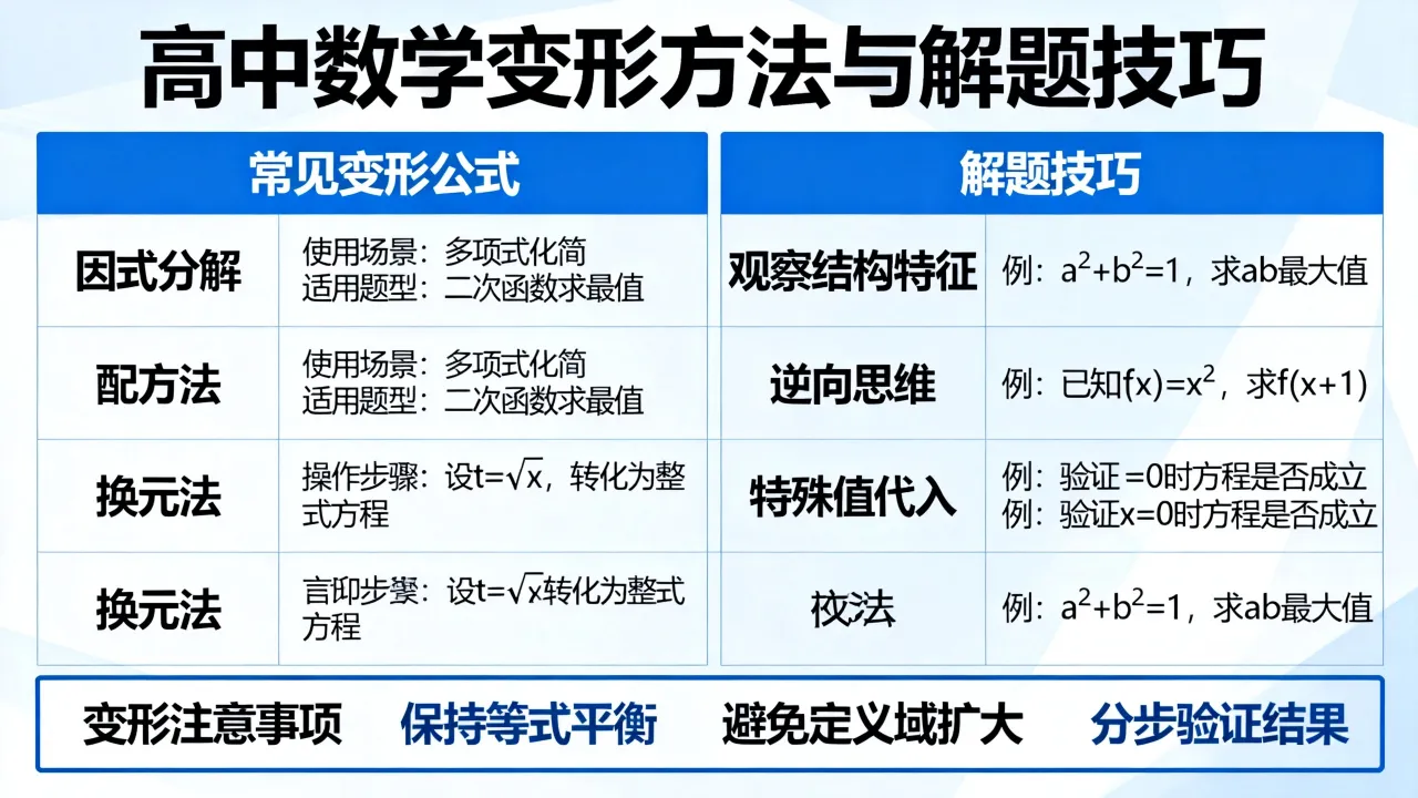 高中数学如何变形?变形公式怎么用,解题技巧有哪些