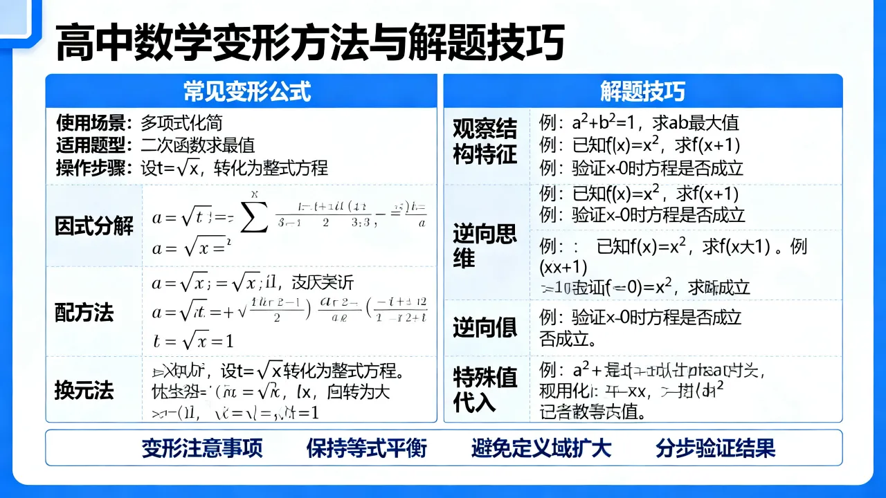 高中数学如何变形?变形公式怎么用,解题技巧有哪些
