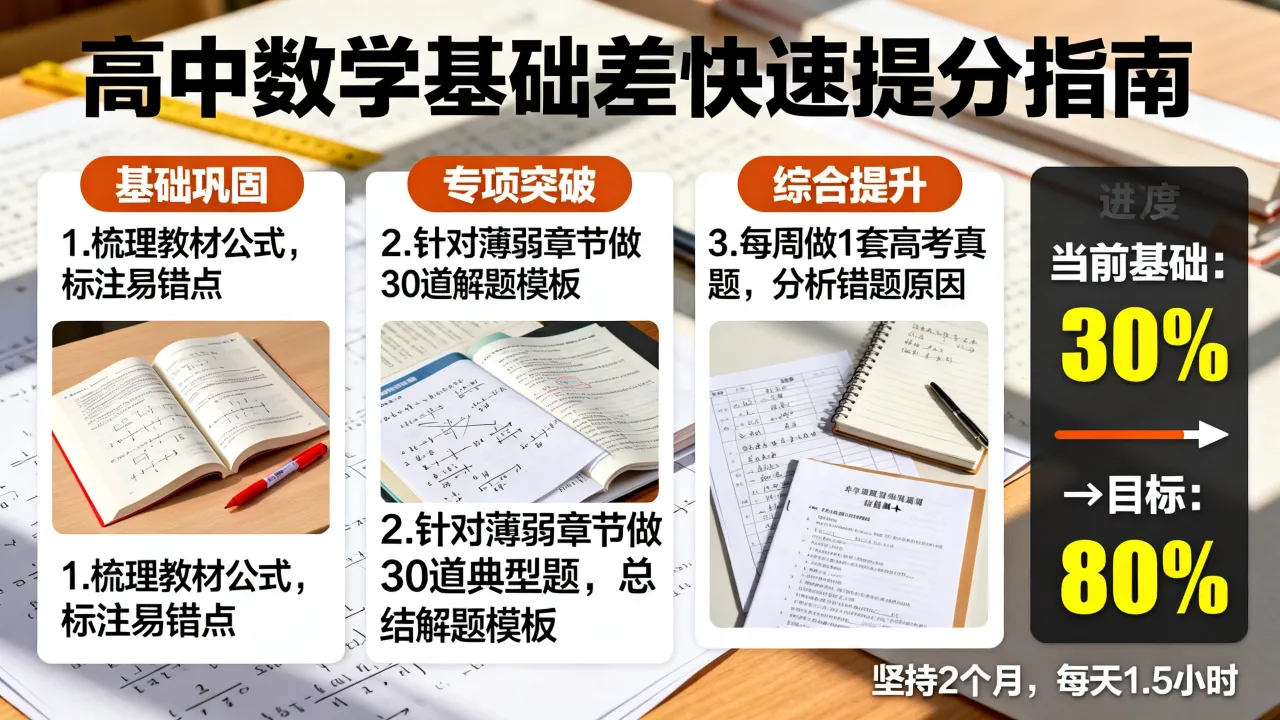 如何学会高中数学，基础差怎么快速提分？