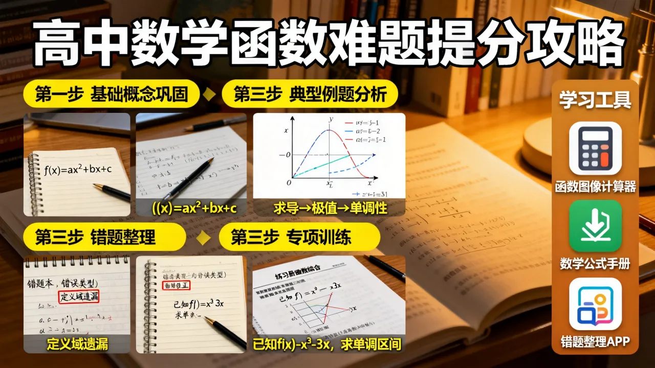 高中数学如何攻克病毒，函数难题怎么学才能提分快？