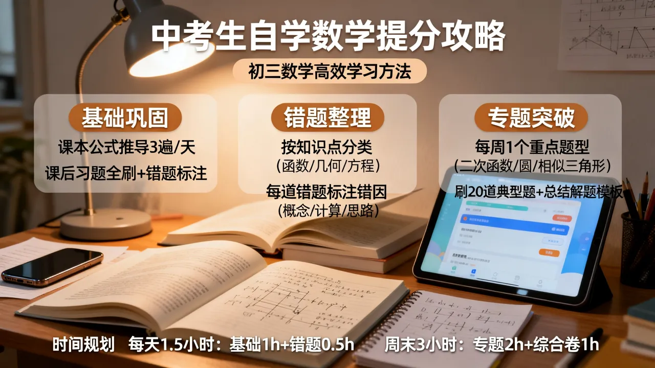 中考生如何自学数学，初三数学提分最快的学习方法有哪些？