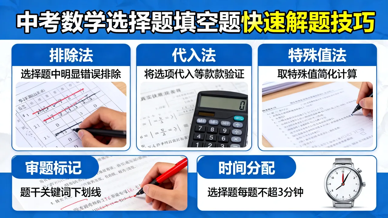 中考数学题如何答题快？中考数学选择题填空题快速解题技巧